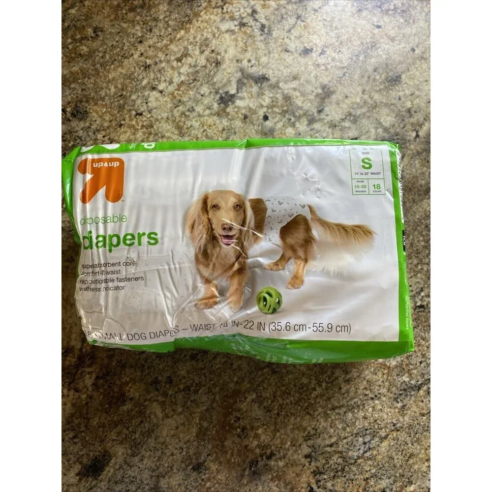 Disposable Dog Diapers Sz S 10-35lbs 14-22in Waist 18 Count Wetness Indicator